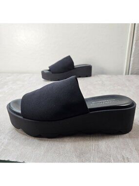 Y2K Donald J. Pliner Black Wide Strap Slide Platform Sandals Made in Italy - 8